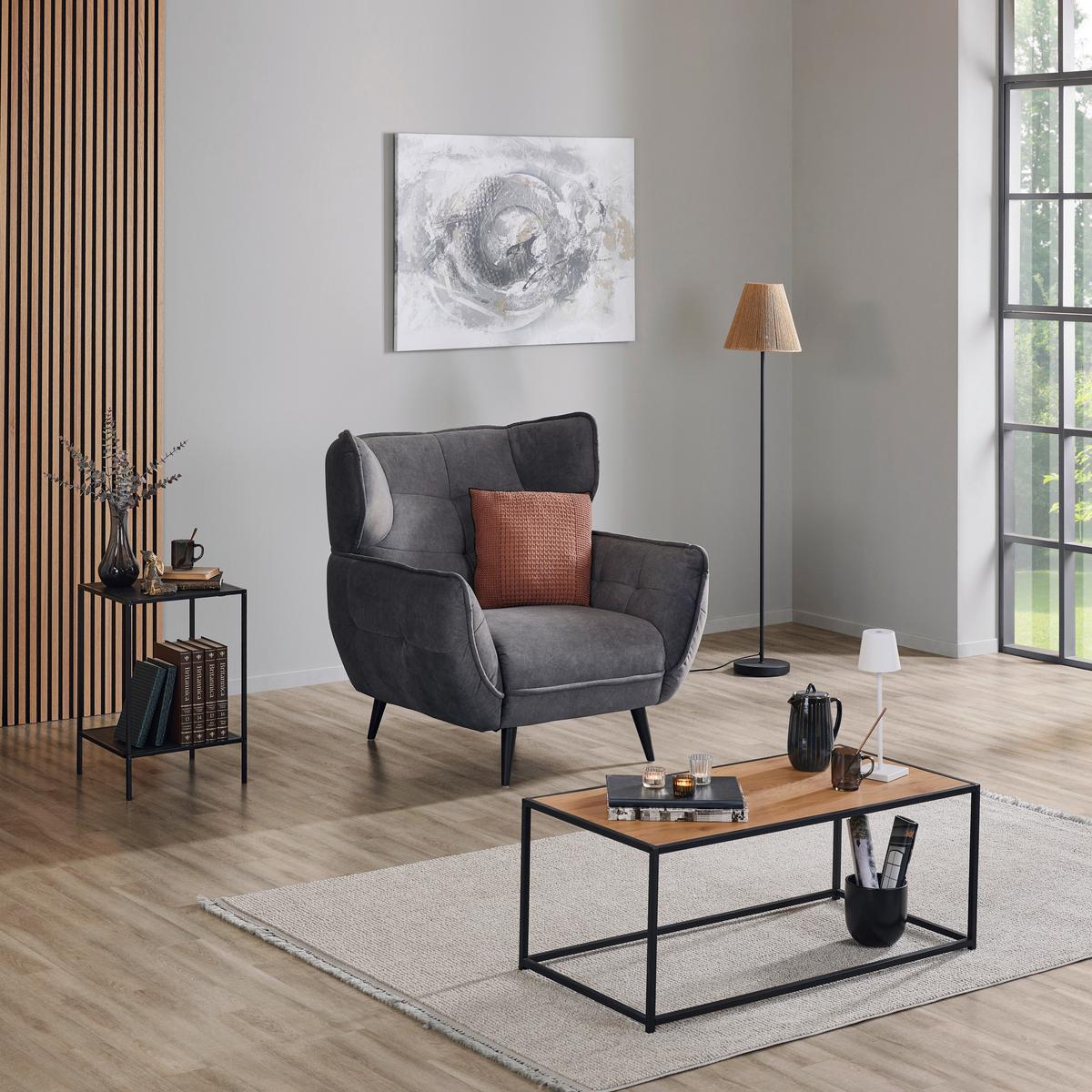 Kreslo ušiak PESCARA, antracitová - čierna/antracitová, Modern, textil (103/105/98cm)