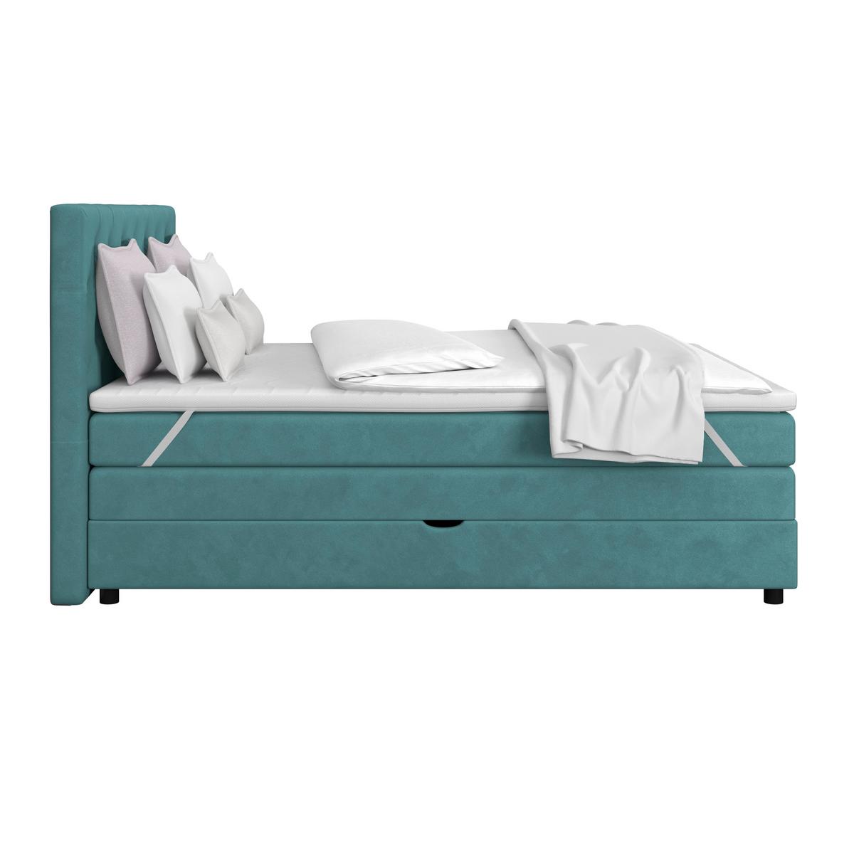 Boxspringbett Elio Petrol 160x200 Cm H4 - Petrol/Schwarz, ROMANTIK / LANDHAUS, Textil (164/121/212cm) - James Wood