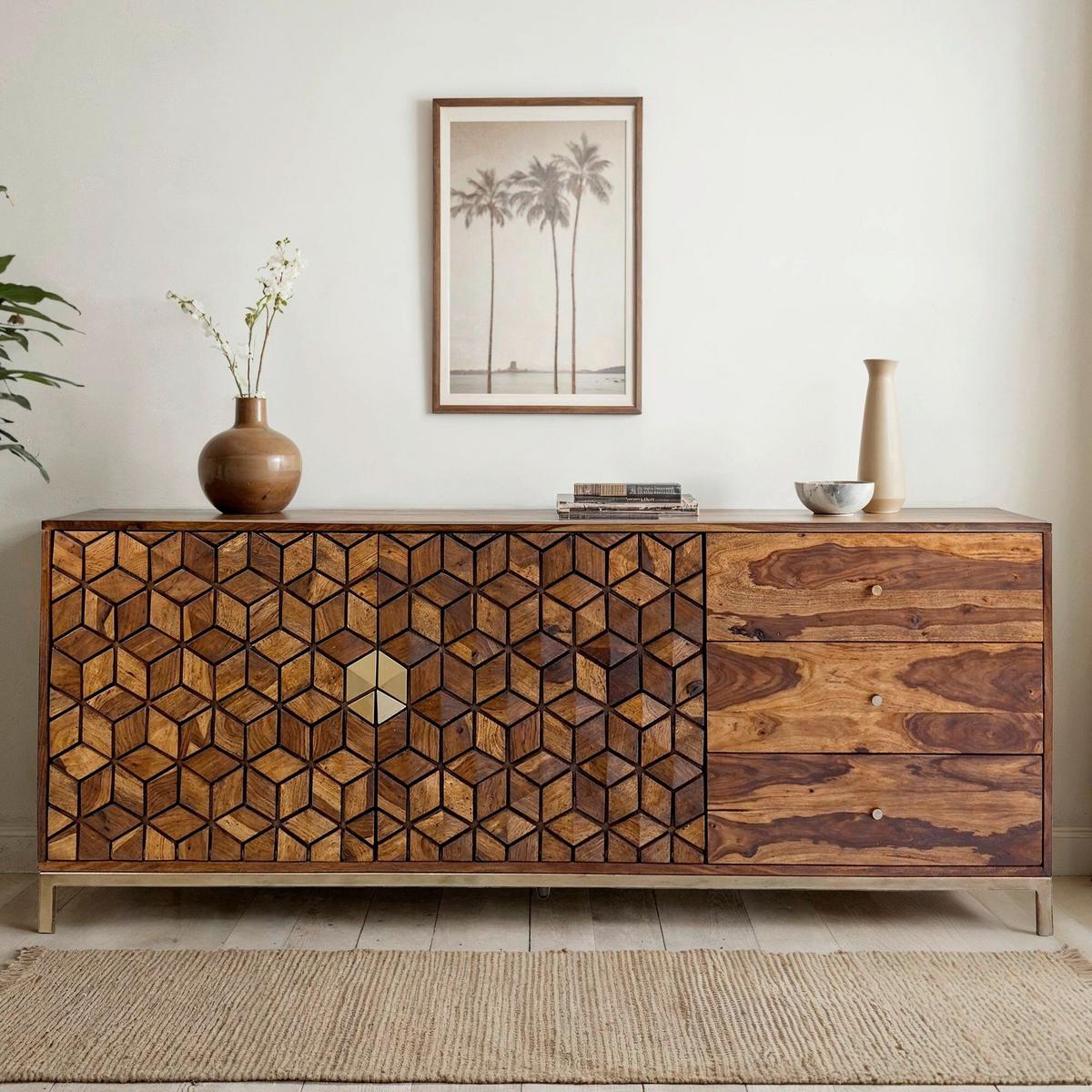 Sideboard Sheeshamfarben B: 180cm - Goldfarben/Sheeshamfarben, Natur, Holz (180/70/40cm) - Livetastic