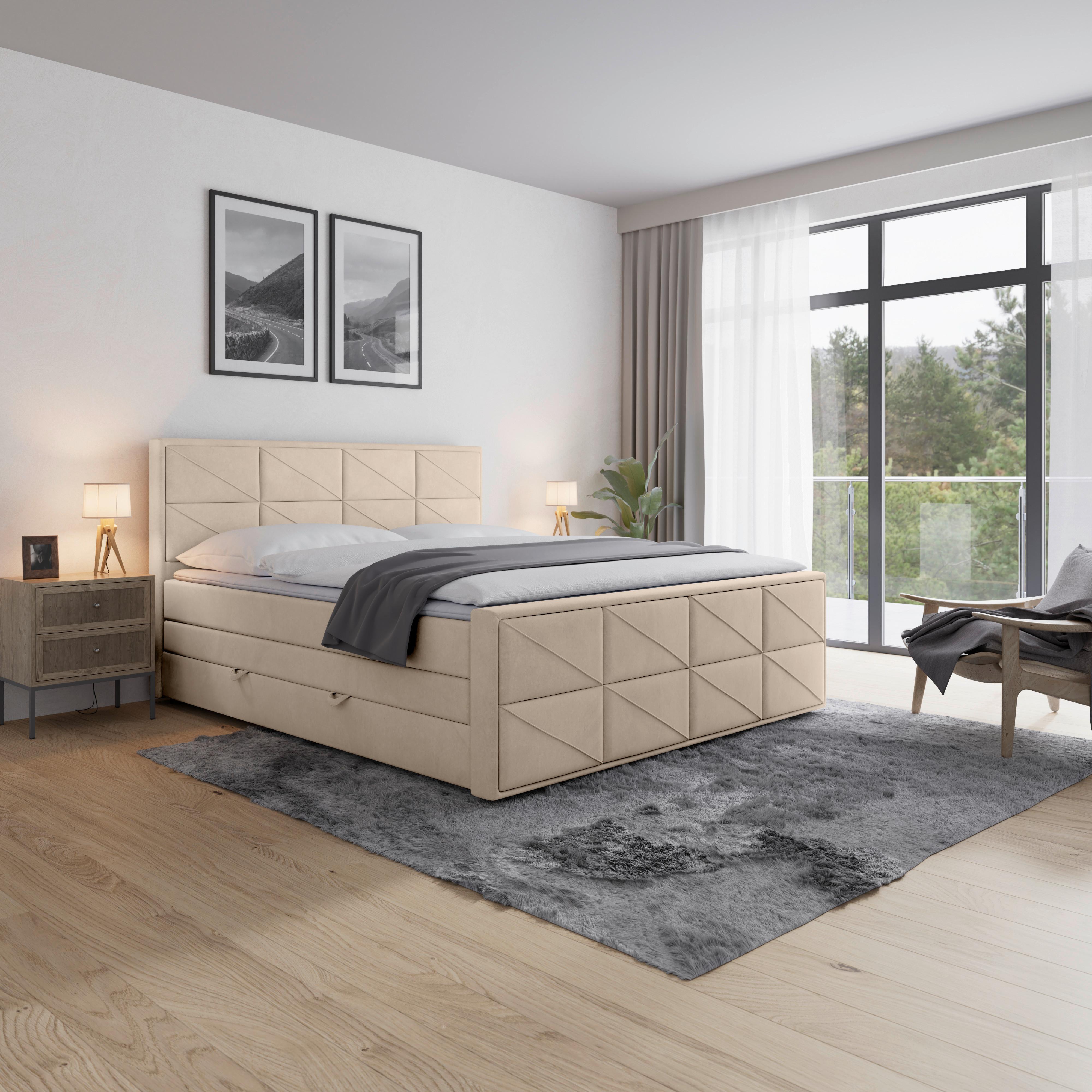 Boxspringbett Helsinki Beige inkl.bettkasten, L: 180 cm - Beige, MODERN, Holz/Kunststoff (180/200cm) - MID.YOU