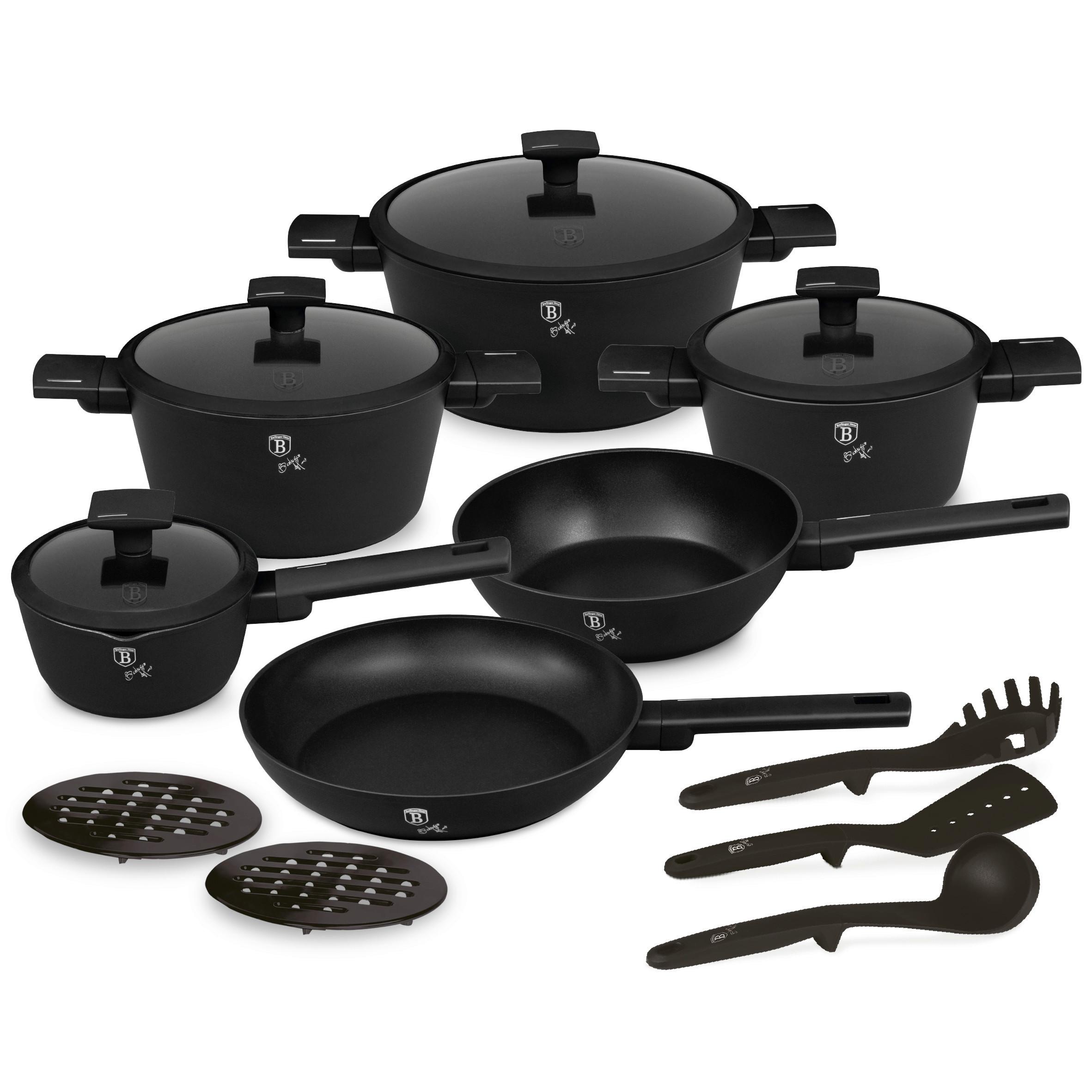 Kochtopfset 15--Teilig, Schwarz - Schwarz, Basics, Metall