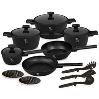 Kochtopfset 15--Teilig, Schwarz - Schwarz, Basics, Metall
