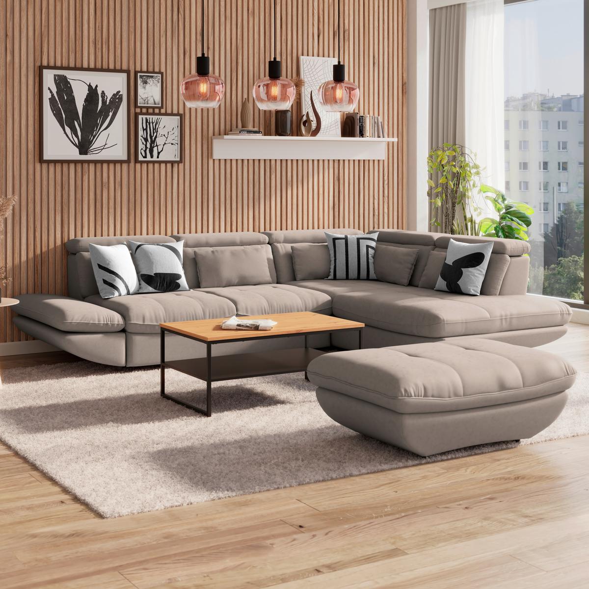 Ecksofa Mit Schlaffunktion Park Beige - Beige/Schwarz, MODERN, Textil (311/233cm) - Luca Bessoni