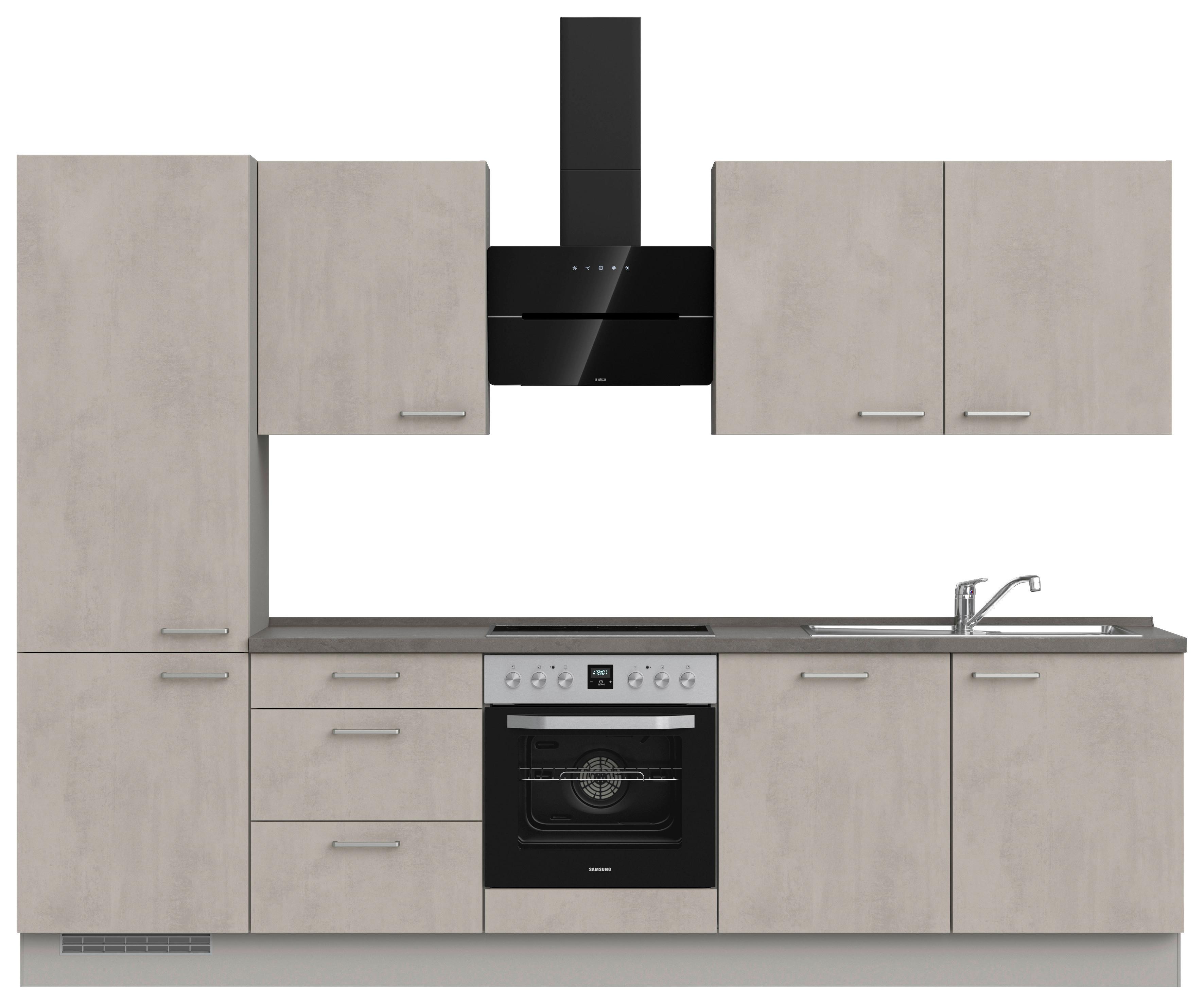 Kuchynská linka 300 cm, šedý betón/ kamenná šedá - sivá/farba ušľachtilej ocele, Modern, kov/kompozitné drevo (300cm) - Nobilia