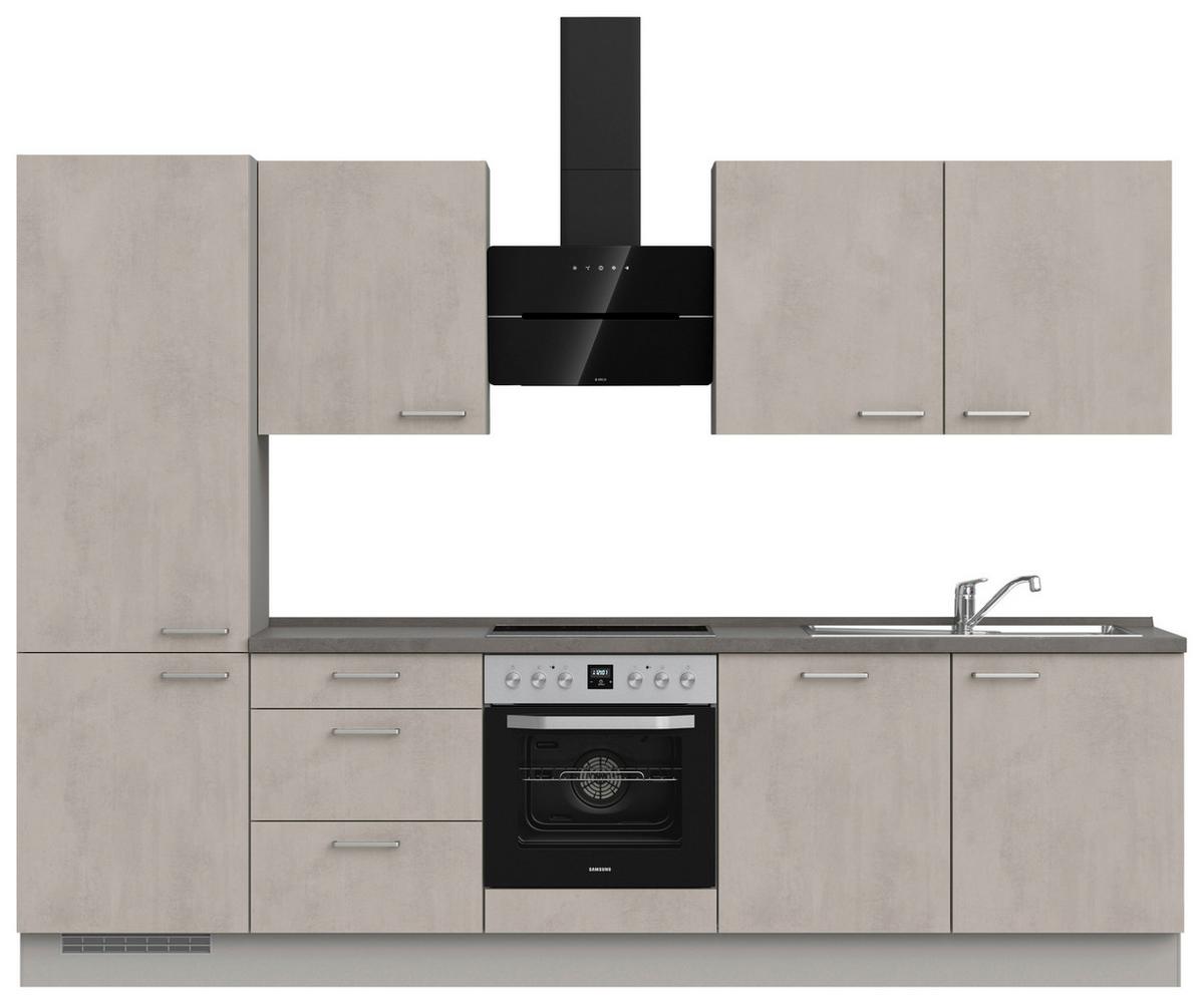 Kuchynská linka 300 cm, šedý betón/ kamenná šedá - sivá/farba ušľachtilej ocele, Modern, kov/kompozitné drevo (300cm) - Nobilia