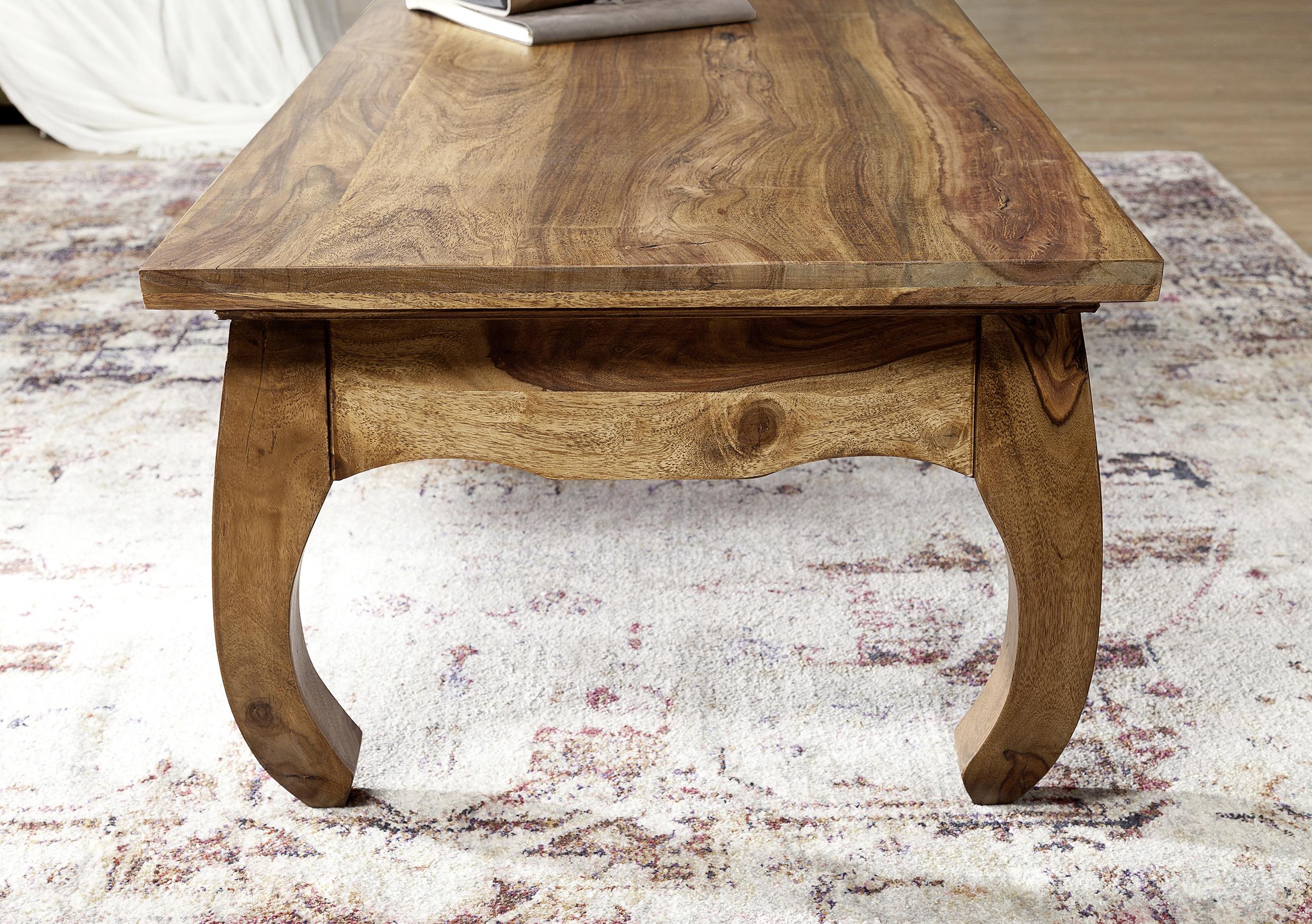 Couchtisch aus Sheeshamholz mit sichelförmig geschwungenen Beinen