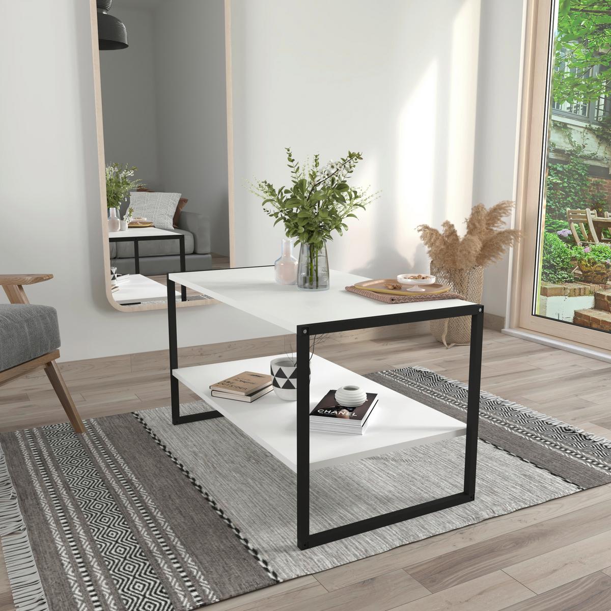 Couchtisch Insasi Weiß Schwarz - Schwarz/Weiß, Design, Holzwerkstoff/Metall (90/50/50cm) - MID.YOU