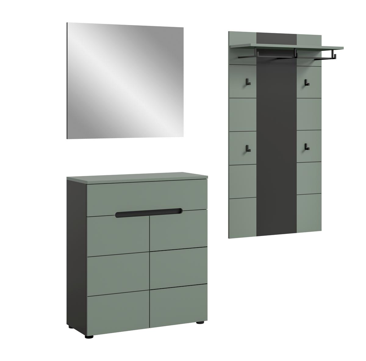 Garderobe Canu 3-teilig Grau/grün B: 175 Cm - Graugrün/Grau, Design, Holzwerkstoff (175/190/37cm) - Livetastic