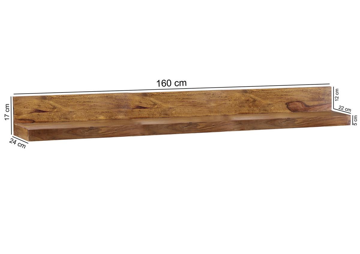 Nástěnný regál MUMBAI sheesham - barvy sheesham, Moderní, dřevo (160/17/24cm) - MID.YOU