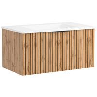 Waschbecken mit Unterschrank Chester B: 80 cm - Eiche Wotan/Schwarz, MODERN, Holzwerkstoff/Stein (80cm) - Held