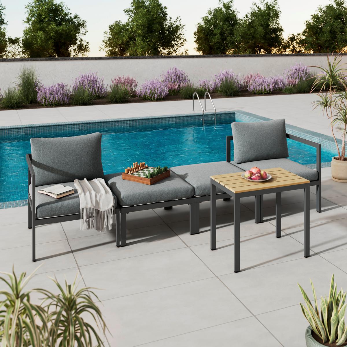 Loungegarnitur Basel - Dunkelgrau/Naturfarben, MODERN, Kunststoff/Textil - Beldano