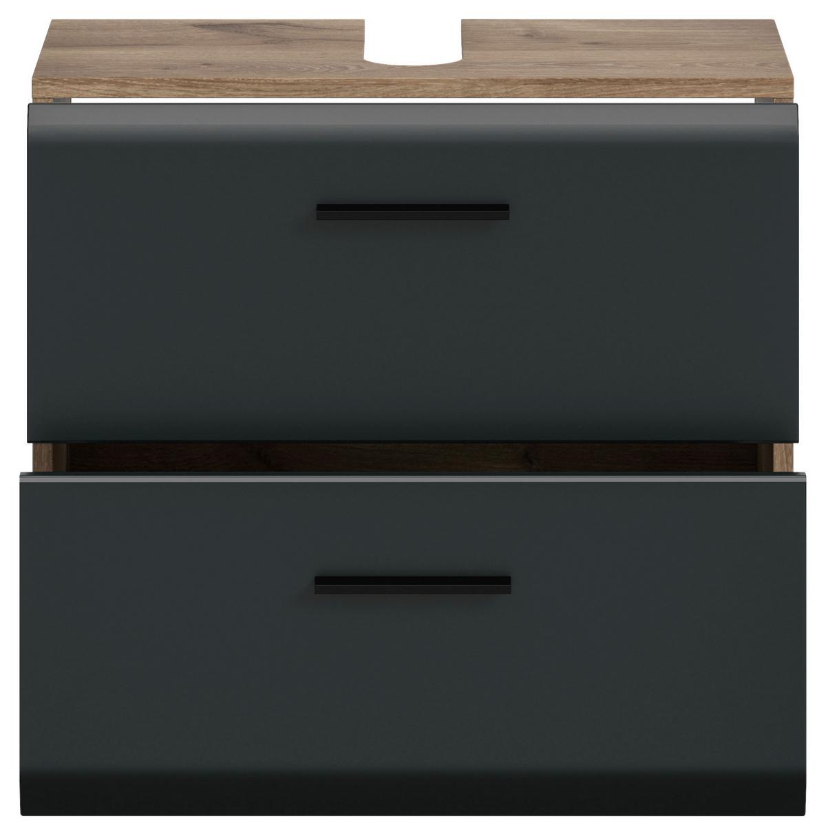 Waschbeckenunterschrank Ice Schwarz/Eiche Dekor B: 60cm - Eiche dunkel/Schwarz, Basics, Holzwerkstoff (60/55/30cm) - MID.YOU