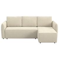 Ecksofa mit Bettfunktion Flow Cord beige, B: 239cm - Beige/Schwarz, Trend, Textil (239/170cm) - MID.YOU