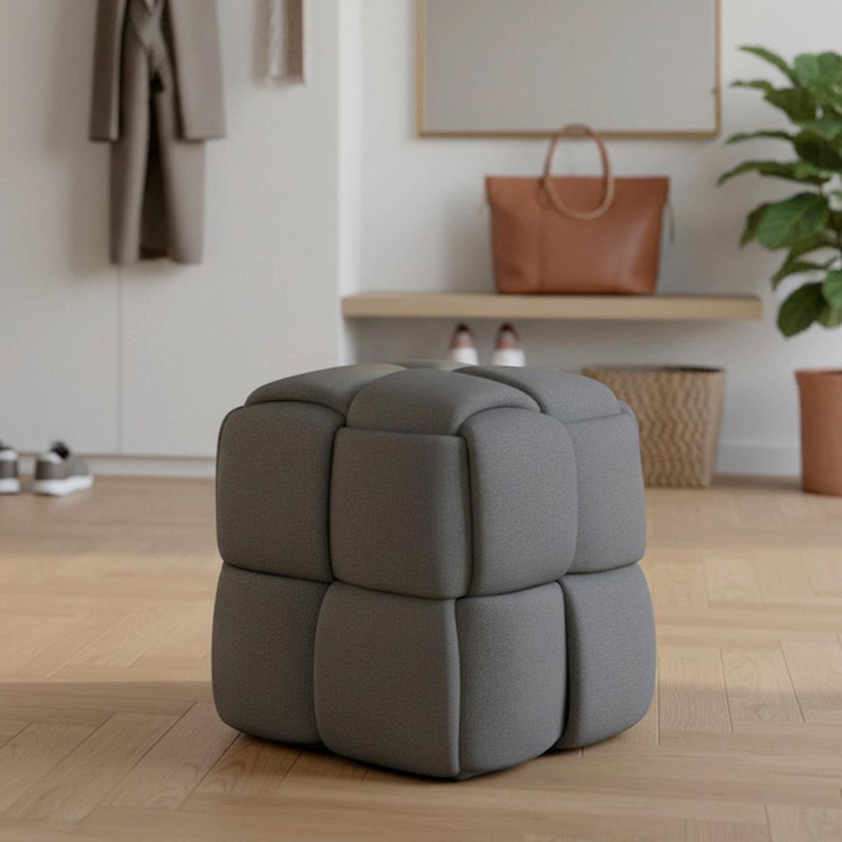 Taburet ELLA tmavá sivá bouclé - čierna/tmavosivá, Modern, drevo/textil (45/45/45cm) - Bessagi Home