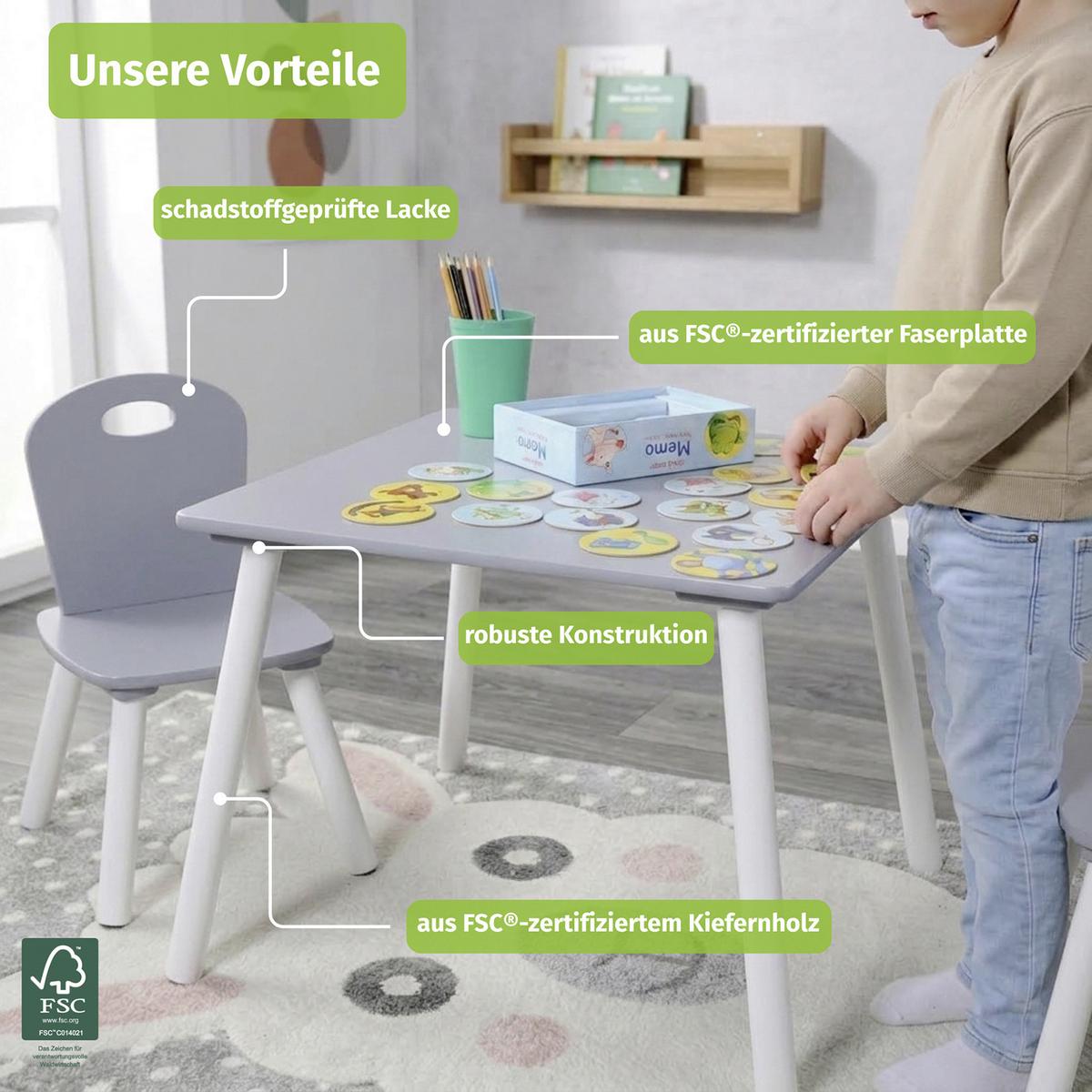 KINDERSITZGRUPPE MIT 2 STÜHLEN WEIß GRAU - Weiß/Grau, Basics, Holzwerkstoff - Kesper