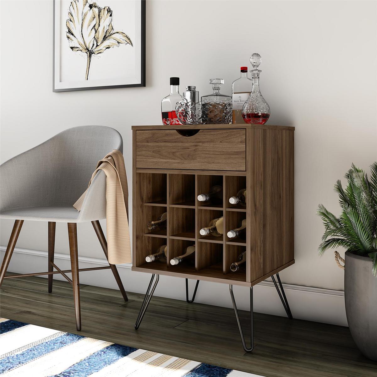 Weinregal Concord Walnussfarben H: 80 cm - Walnussfarben/Schwarz, Design, Holzwerkstoff/Metall (51/80/45cm) - MID.YOU