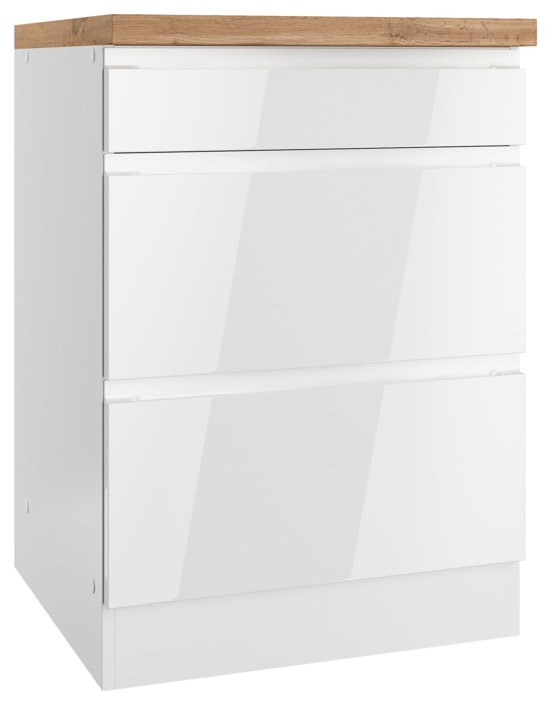 Kochfeldumbauschrank Monza B: 60 cm Weiß/Eiche Dekor - Weiß Hochglanz/Eiche Wotan, LIFESTYLE, Holzwerkstoff (60/86/60cm) - Held