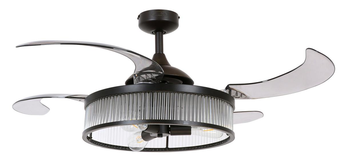 Deckenventilator Fanaway Schwarz 4-Flügel, LED-Leuchte - Transparent/Schwarz, Trend, Kunststoff/Metall (122/40cm) - P & B