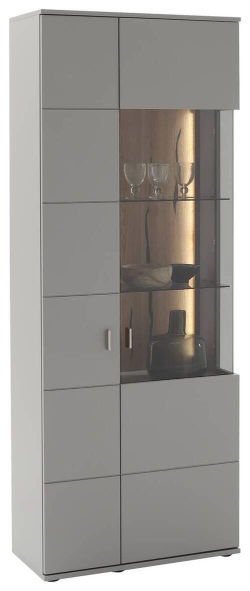 Vitrine Sevilla B: 80 Cm Teilmassiv Grau/eichefarben - Eichefarben/Schwarz, Design, Glas/Holzwerkstoff (80/207/38cm) - MID.YOU