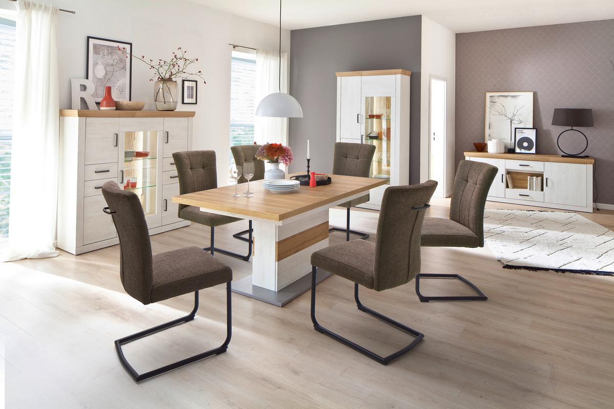 Highboard B: 142 cm Madrdi Eiche-/Pinienfarben - Eichefarben/Schwarz, Design, Glas/Holzwerkstoff (142/142/40cm) - MID.YOU