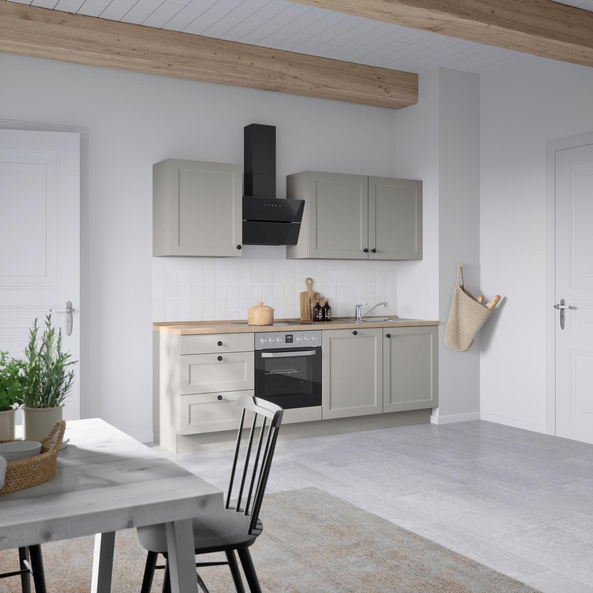 Kuchyňská linka 240 cm, kamenná sivá supermatná - šedá/černá, Moderní, kov/kompozitní dřevo (240cm) - Nobilia
