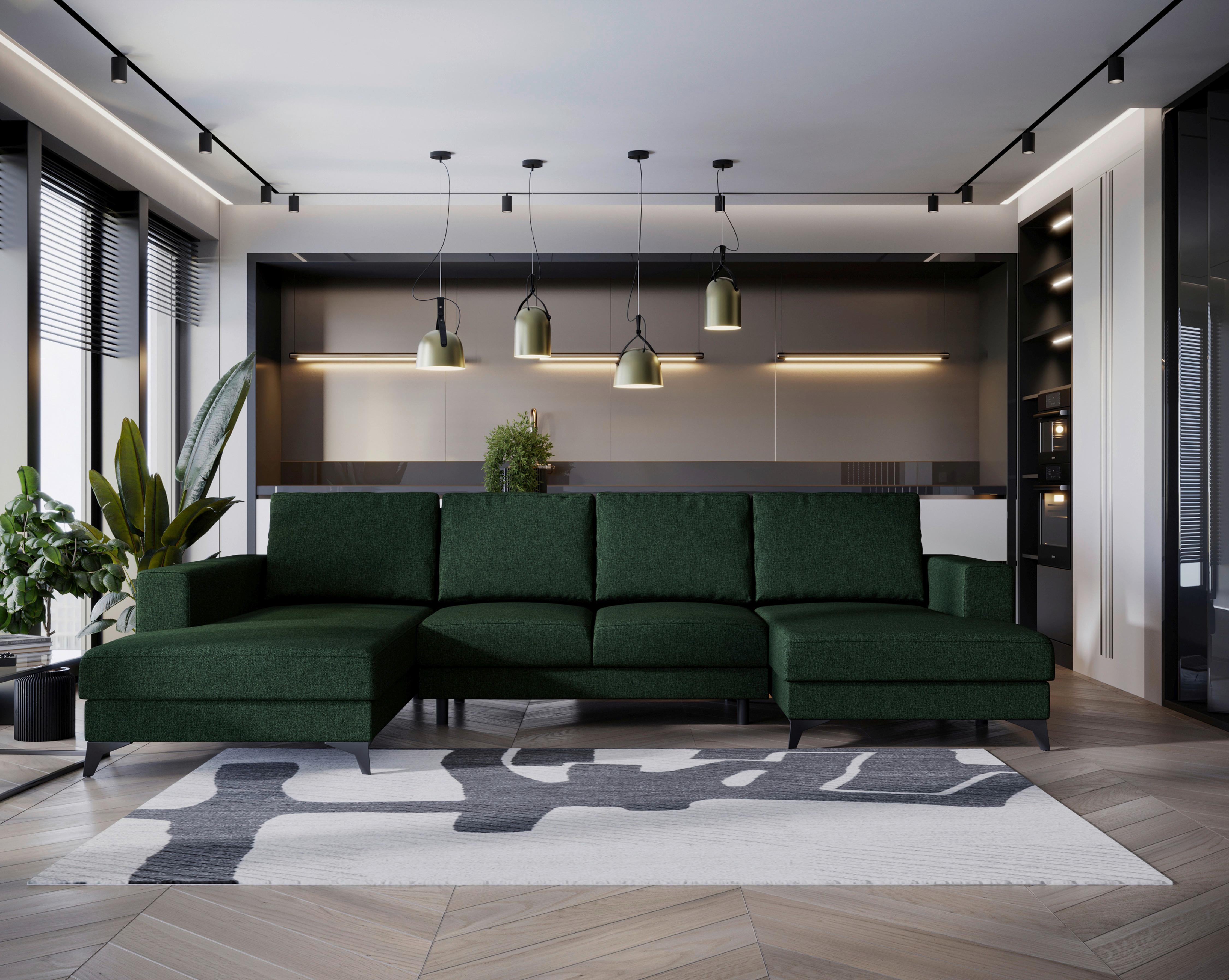 Harvey Grün U: 190x339x156 Cm - Schwarz/Grün, Design, Textil (190/339/156cm) - Livetastic