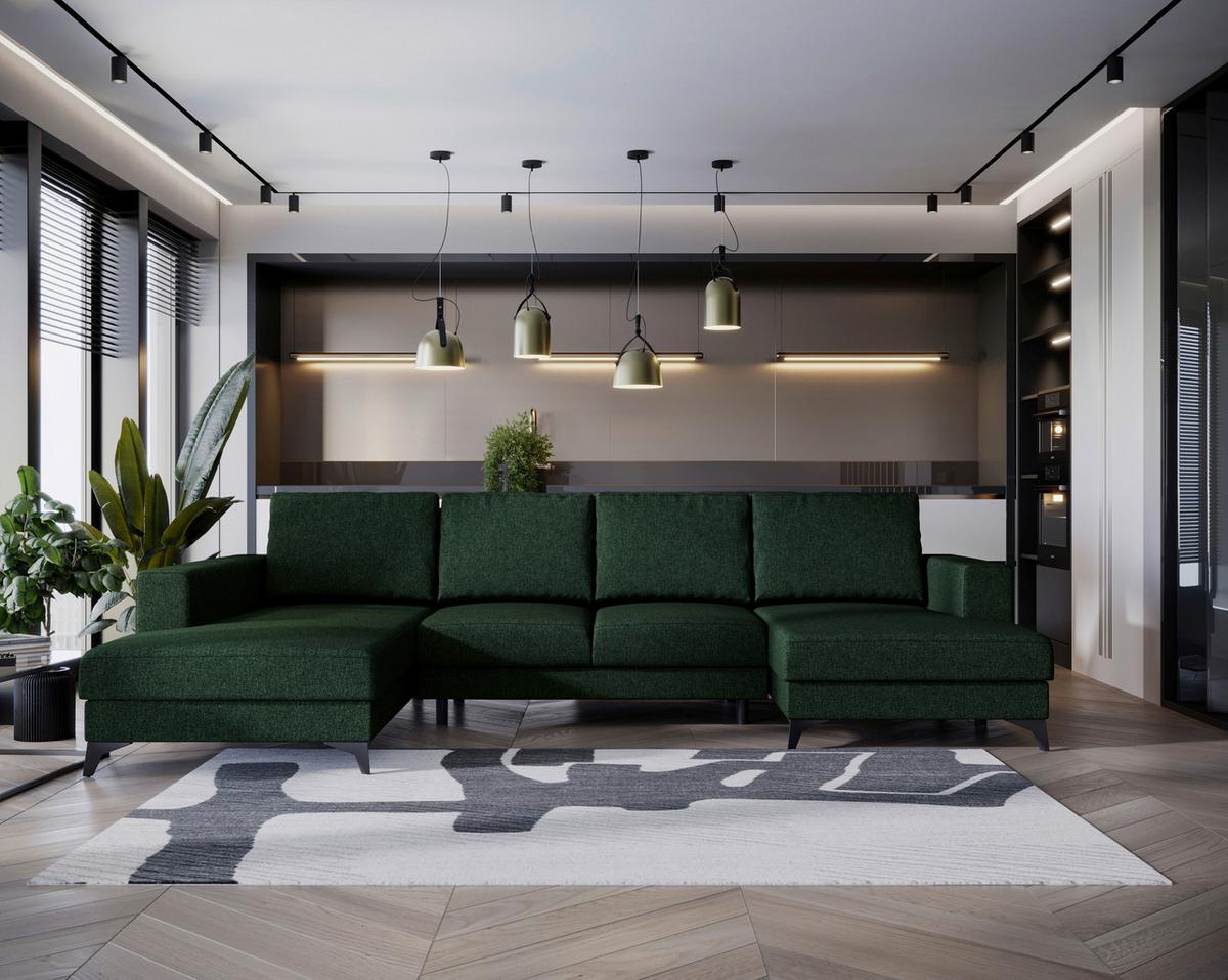 Harvey Grün U: 190x339x156 Cm - Schwarz/Grün, Design, Textil (190/339/156cm) - Livetastic