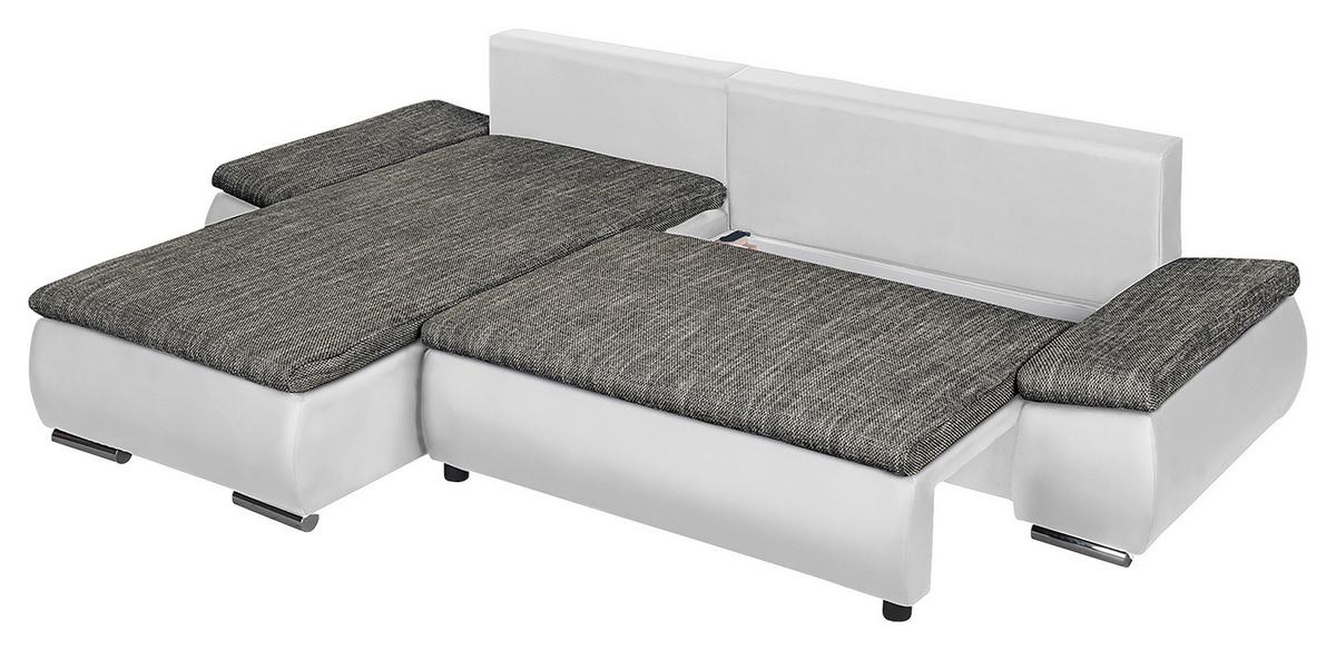 Ecksofa Acra Grau, Weiß B: 266x175 Cm - Chromfarben/Schwarz, Design, Textil (266/175cm) - Livetastic