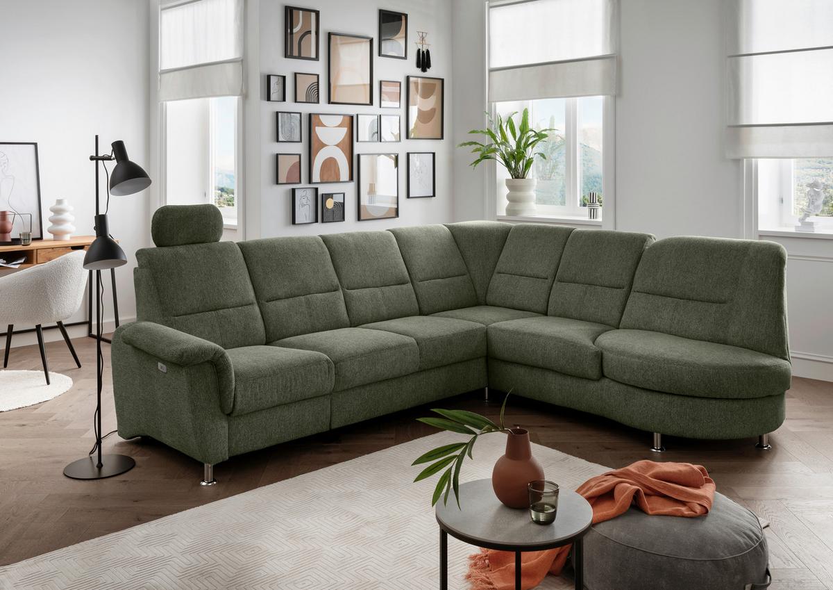 Ecksofa mit Relaxfunktion Parole Dunkelgrün Chenille - Chromfarben/Dunkelgrün, MODERN, Textil (275/236cm) - Livetastic