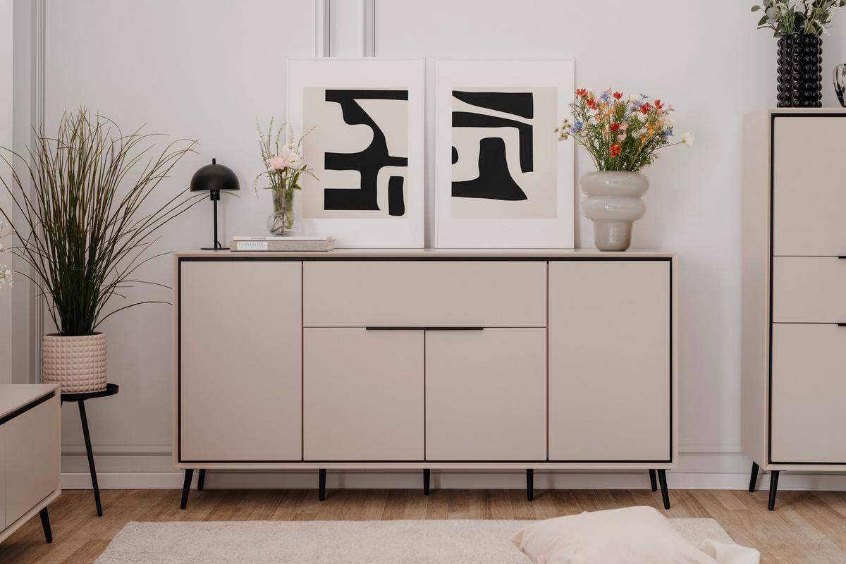 Sideboard Arona - Sandfarben/Schwarz, KONVENTIONELL, Holzwerkstoff (175/90/38cm) - Livetastic