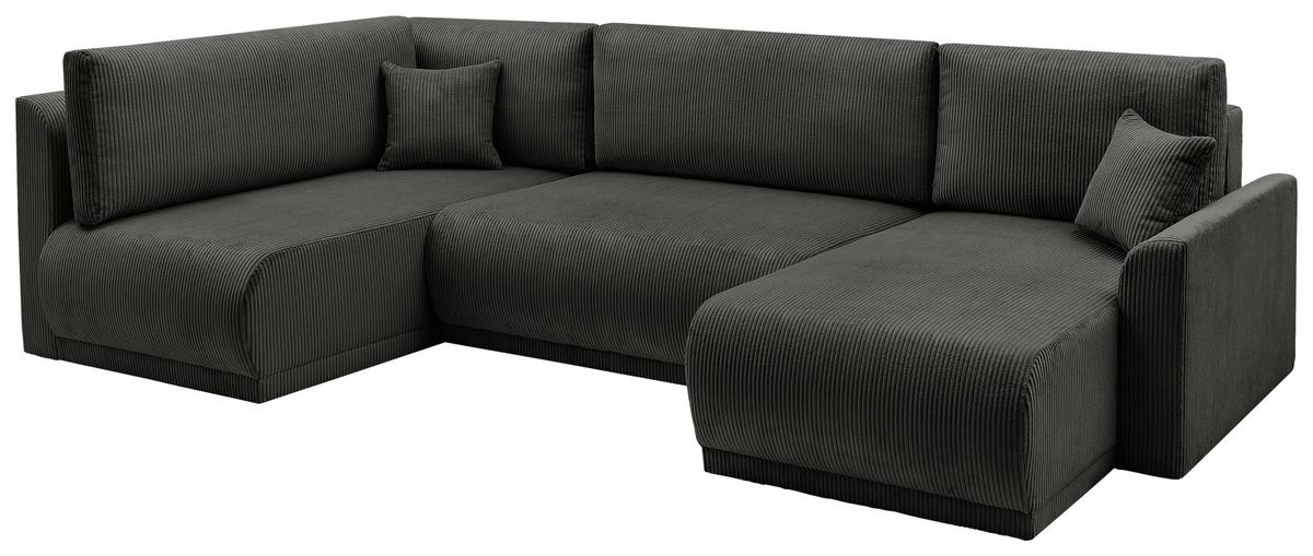Rohová sedačka KIM U, oboustranná, černý manšestr - černá, Moderní, dřevo (146/313/160cm)
