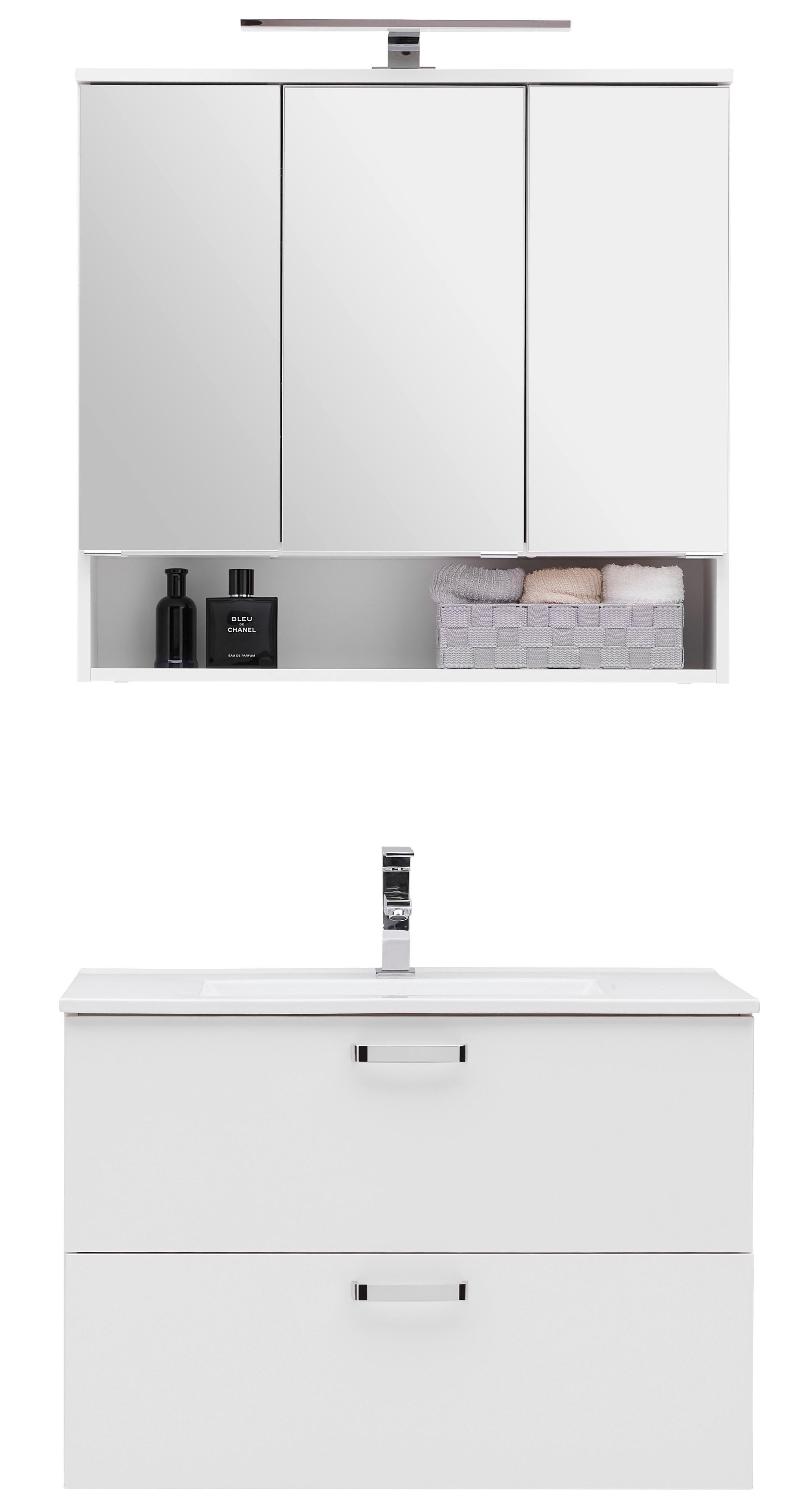 Badezimmer Fresh Weiß 3-teilig - Weiß, KONVENTIONELL, Holzwerkstoff (80/168,5/46,5cm) - Ondega