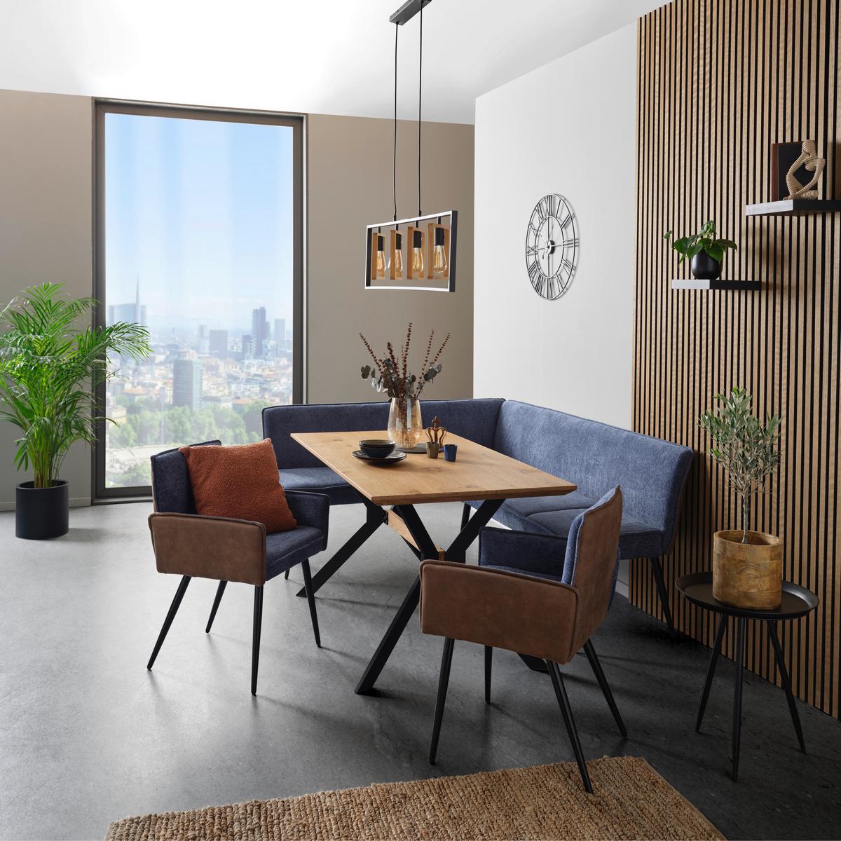 Armlehnstuhl Cory Blau/braun Gepolstert - Blau/Schwarz, MODERN, Textil/Metall (57/84/57cm) - MID.YOU