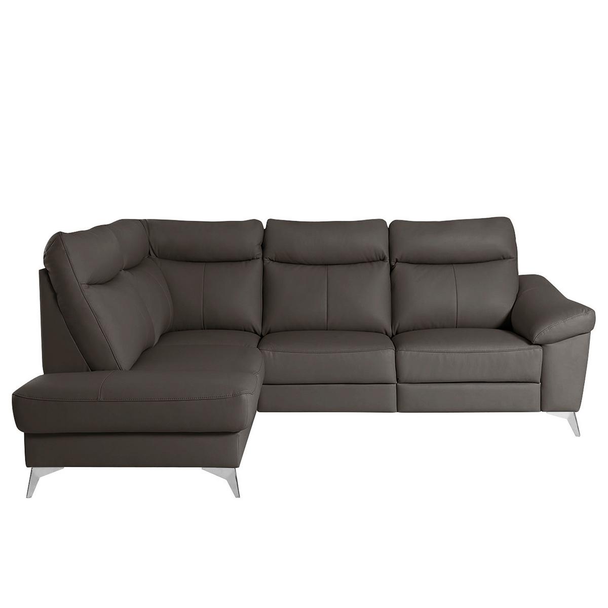 Ecksofa Luna Teilleder Dunkelbraun 194x242 - Chromfarben/Dunkelbraun, Design, Leder/Textil (194/242cm) - Livetastic