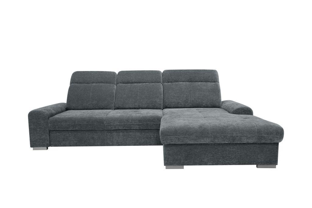 Rohová sedačka MALAGA, pravá, šedá žinylka - šedá/barvy chromu, Konvenční, kov/dřevo (286/203cm) - Ondega