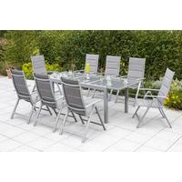 Gartengarnitur 9-tlg. Taviano Metall/textil/glas - Silberfarben/Braun, ROMANTIK / LANDHAUS, Glas/Textil - Gardenson