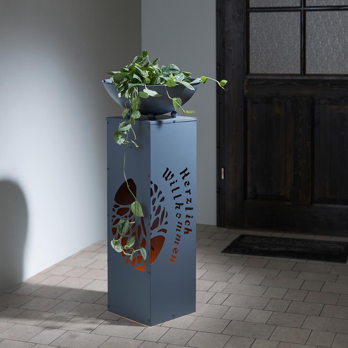 Led Dekosäule mit Schale Welcome H: 87 cm - Grau, Basics, Metall (38/38/87cm)