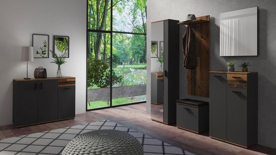 Anthrazit und Altholz modern kombiniert Garderobenbank in Dunkelgrau