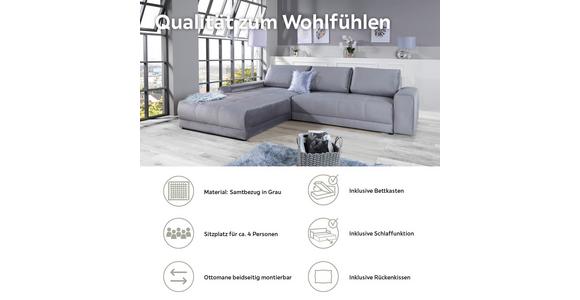 Ecksofa mit Schlaffunktion + Bettkasten Adria, Samt - Grau, MODERN, Textil (213/308cm) - Luca Bessoni