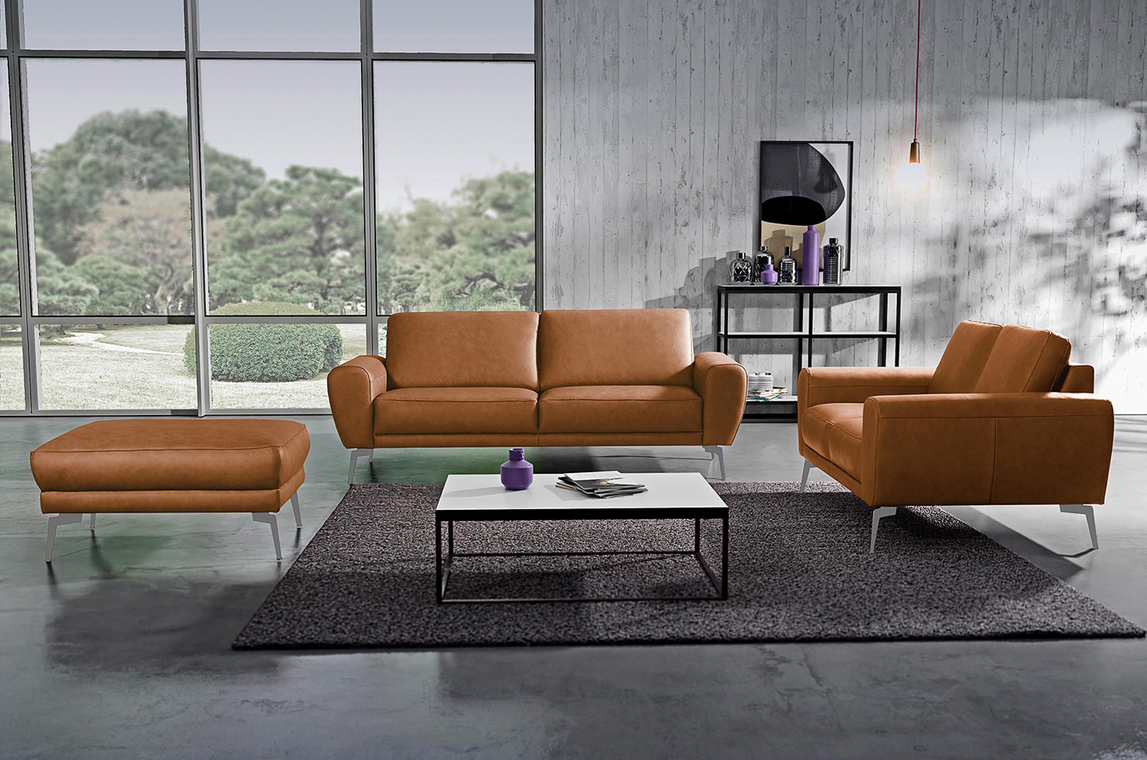 Ecksofa Spring Cognac Chrom, B: 207 cm - Chromfarben/Cognac, Design, Leder (207/85/92cm) - P & B