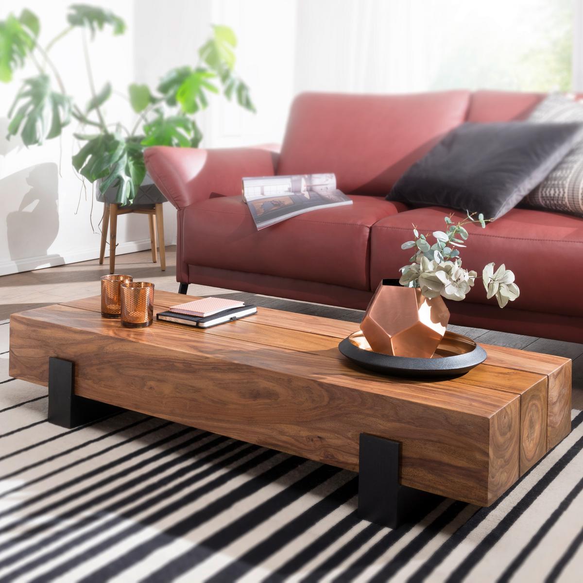 Couchtisch Wl5.597 - Sheeshamfarben/Schwarz, Design, Holz/Metall (115/44/22cm) - MID.YOU
