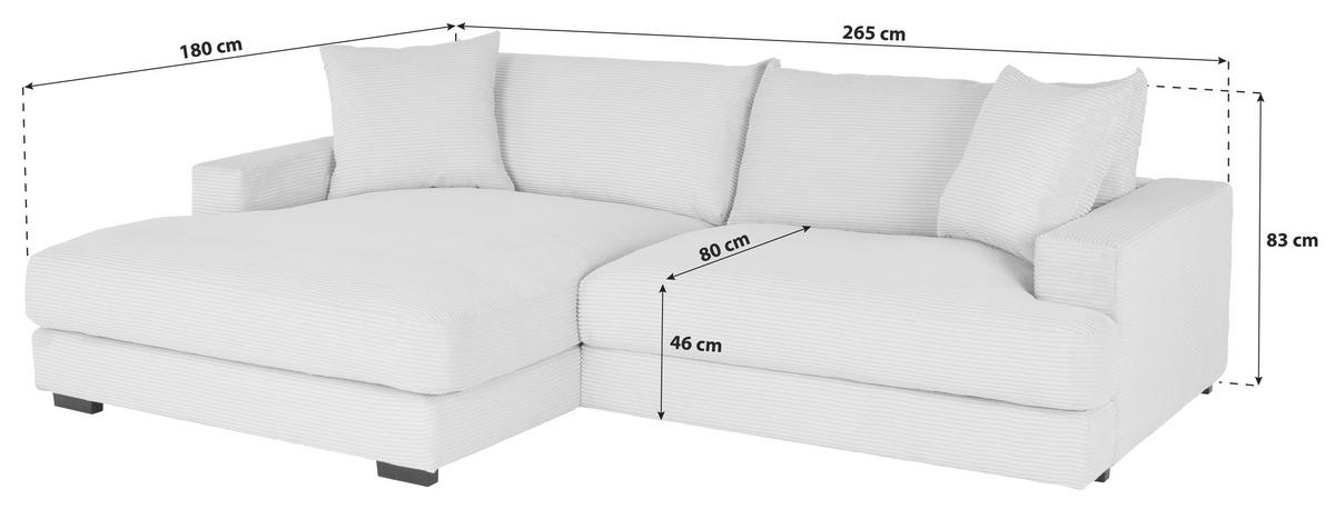 Ecksofa Pelle mit Kissen Türkis Cord 180x265 cm - Türkis/Schwarz, MODERN, Textil (180/265cm)