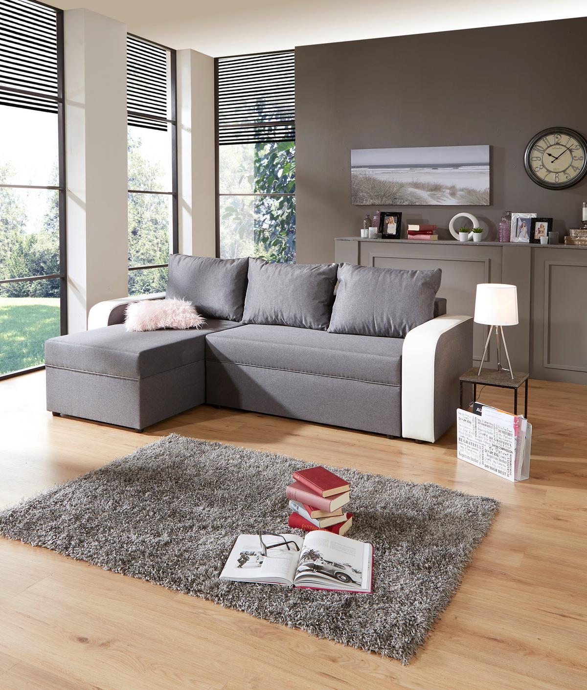 Ecksofa mit Schlaffunktion Racer, Webstoff/Lederlook - Schwarz/Weiß, KONVENTIONELL, Holz/Textil (149/237cm)