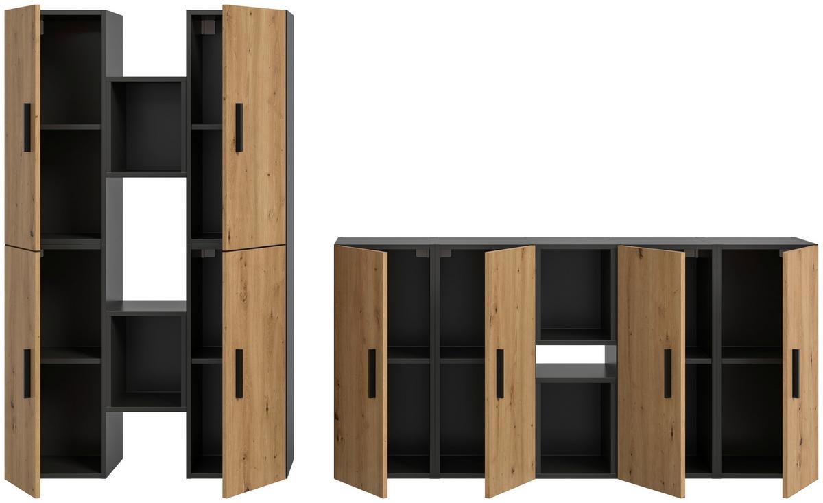 Wohnwand, The One 5, B: 270 cm Artisan Eiche Dekor/Grau - Schwarz/Eiche Artisan, Trend, Holzwerkstoff (270/182/34cm)