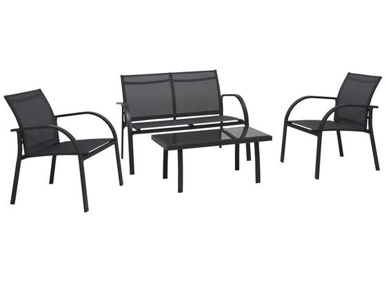 Loungegarnitur Kansas Textilene/Stahl 4-Teilig - Schwarz/Grau, MODERN, Glas/Textil (4cm) - Ombra Loungegarnitur Kansas Textilene/Stahl 4-Teilig - Schwarz/Grau, MODERN, Glas/Textil (4cm) - Ombra