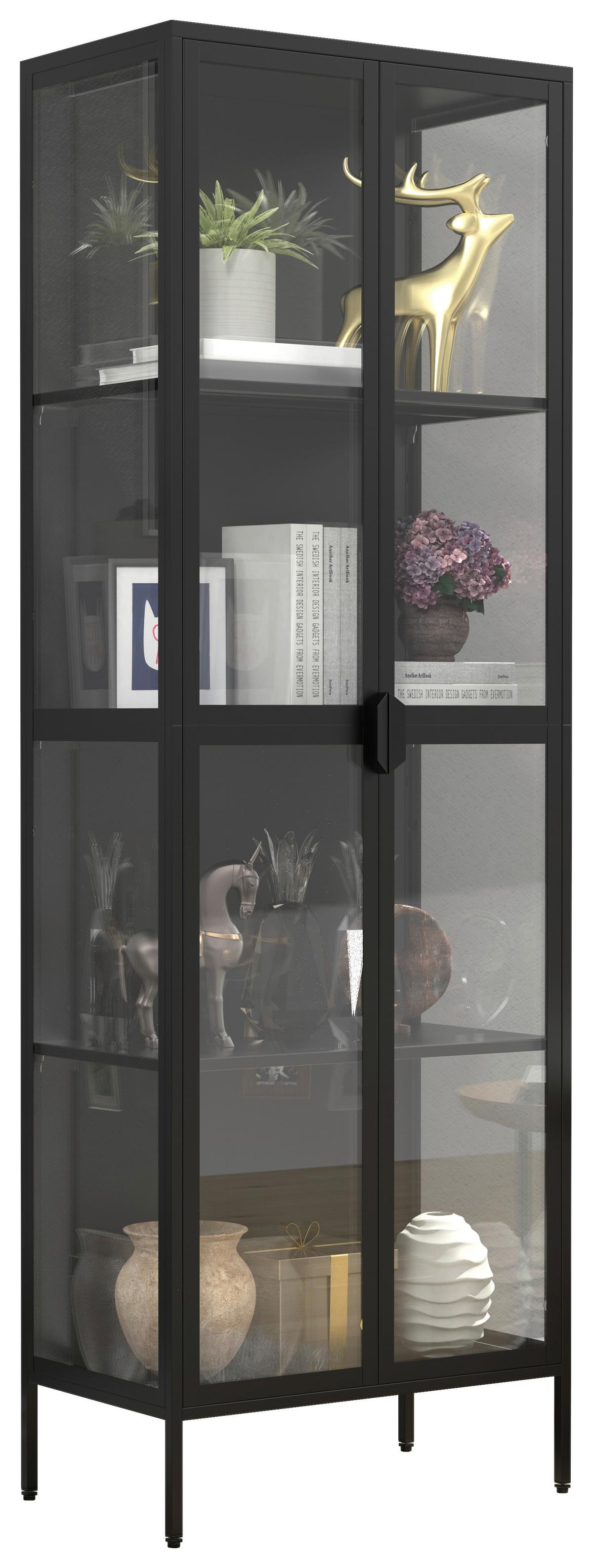 Vitrine Floka Schwarz B: 60 Cm - Transparent/Schwarz, Design, Glas/Metall (60/180/35cm) - MID.YOU