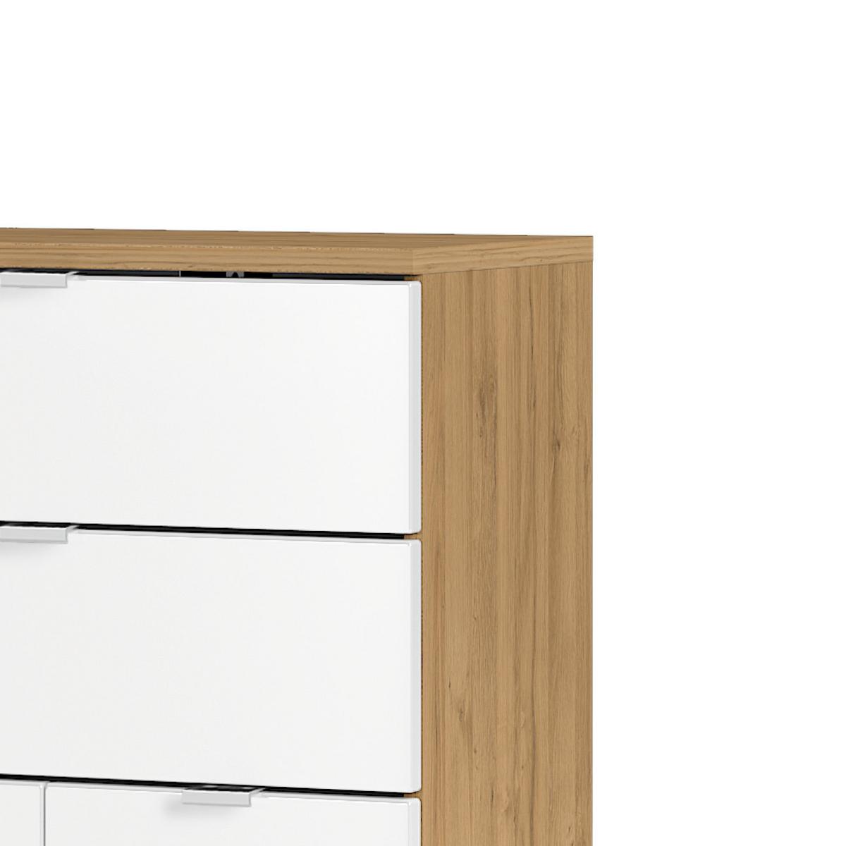 Kommode B: 60 cm Gw-Mauresa, Weiß/Eiche Dekor - Chromfarben/Eichefarben, KONVENTIONELL, Holzwerkstoff (60/97/34cm) - Germania