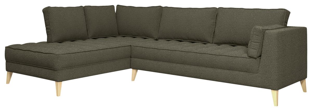 Rohová sedačka DOTI, levá, tmavě zelená - tmavě zelená/přírodní barvy, Design, kompozitní dřevo/textil (204/310cm) - MID.YOU