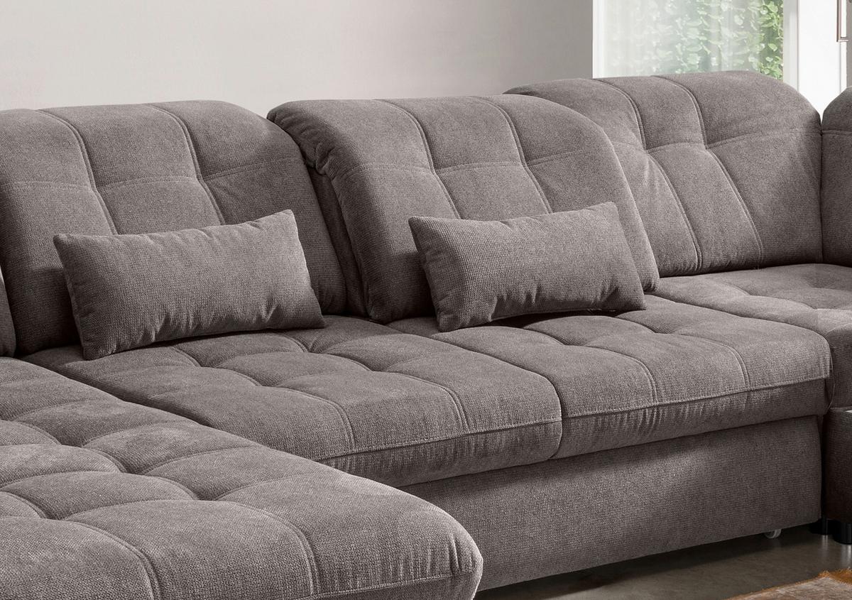 Wohnlandschaft mit Bettkasten Rigatti Graubraun B: 387 cm - Graubraun/Schwarz, MODERN, Textil (184/387/252cm) - Livetastic