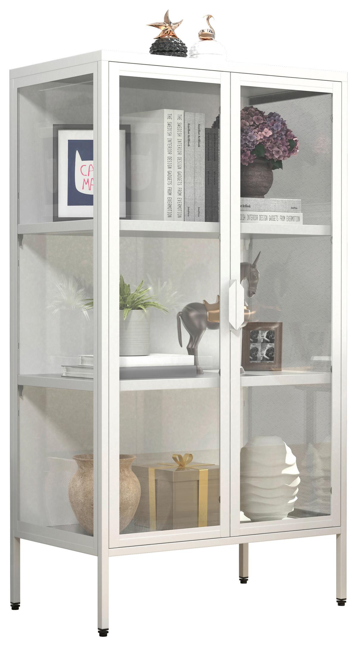 Vitrine Floka Weiß B: 60 cm - Transparent/Weiß, Design, Glas/Metall (60/110/35cm) - MID.YOU